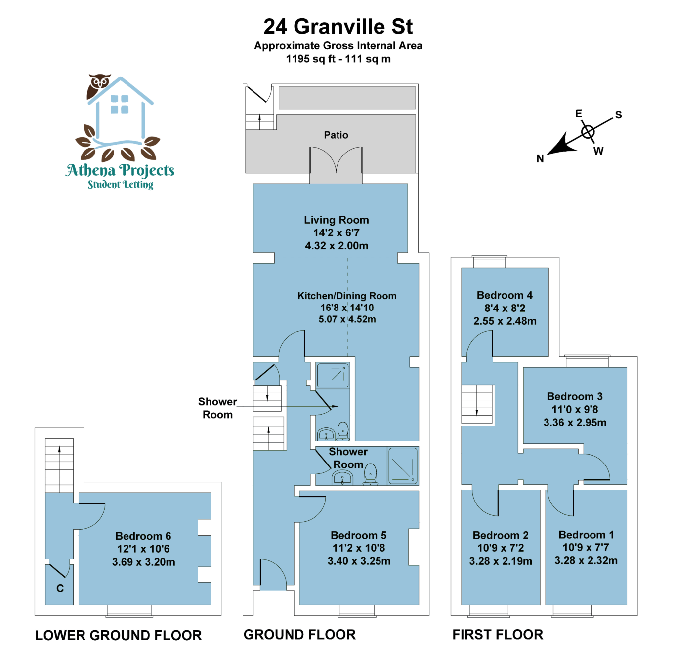 Floor plan of 24 Granville Street, showing room layout across three levels.